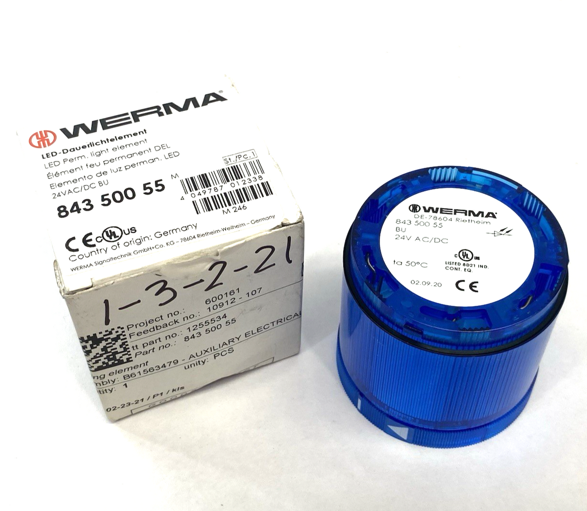 Werma 843 500 55 Permanent LED Beacon Light Blue 24VAC/DC 843.500.55 - Maverick Industrial Sales
