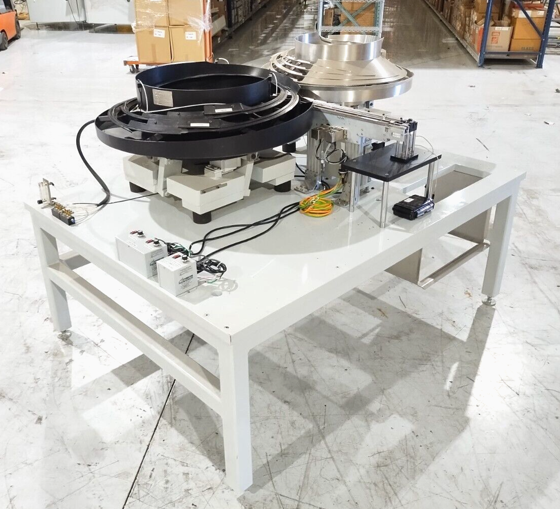 Automation Feed Systems Vibratory Bowl Feeder Table, Two Bowl Unit 24" & 18" 10A - Used - Maverick Industrial Sales