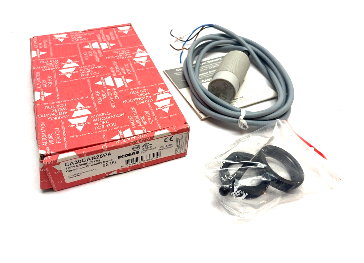 CA30CAN25PA | Carlo Gavazzi Capacitive Proximity Switch M30 25mm Range 10-40VDC - New – Open box - Maverick Industrial Sales