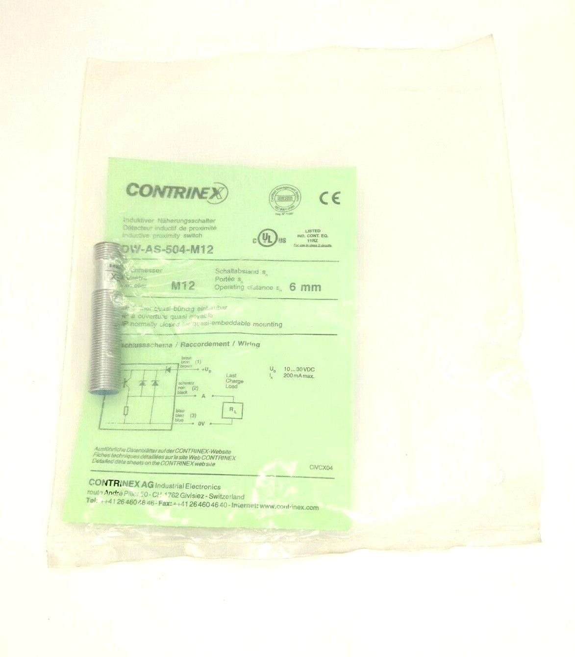 Contrinex DW-AS-504-M12 Inductive Proximity Sensor 330-020-152 - New - Maverick Industrial Sales