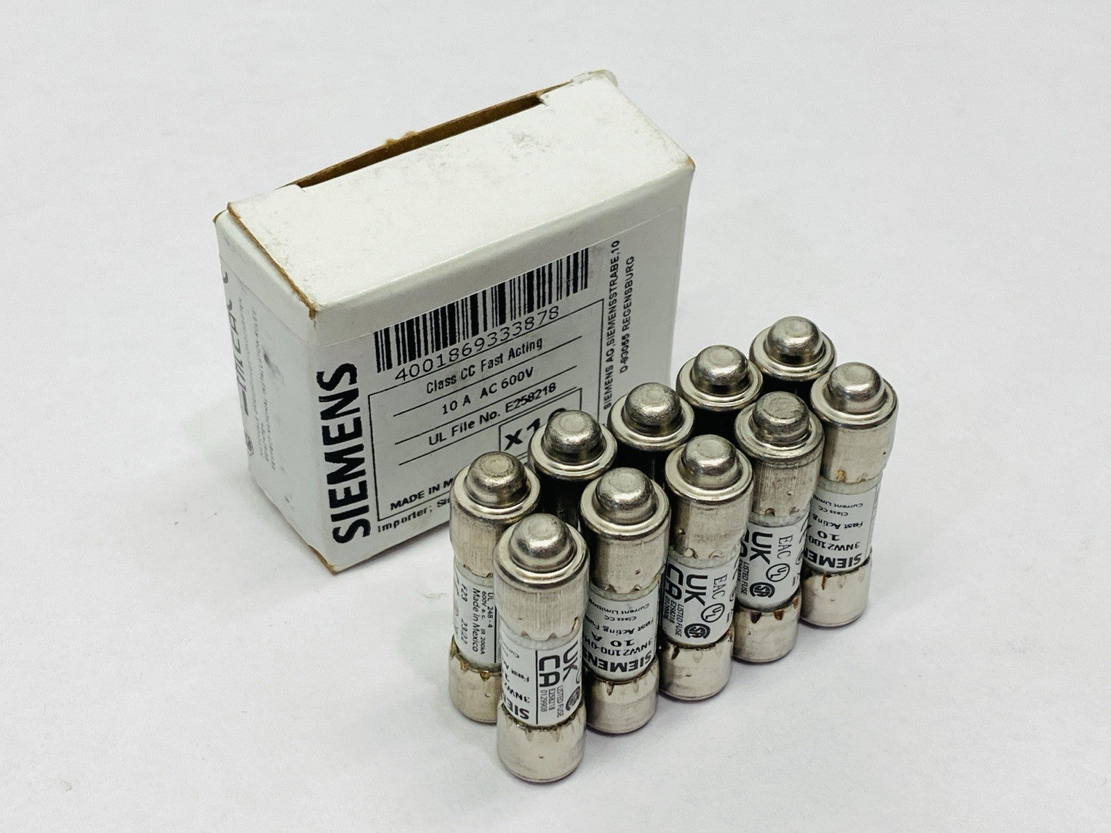 Siemens 3NW2100-0HG Cylindrical Fuse Link Class CC 10A 600V LOT OF 10 - Maverick Industrial Sales
