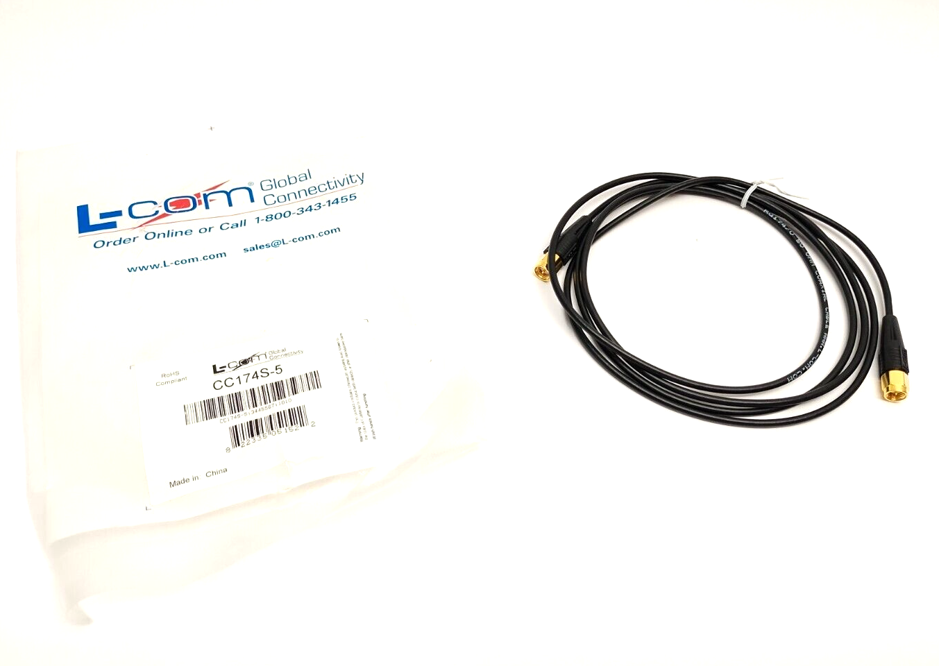 L-Com CC174S-5 RG174 Coaxial Cable SMA Male To Male 5FT - New – Open box - Maverick Industrial Sales