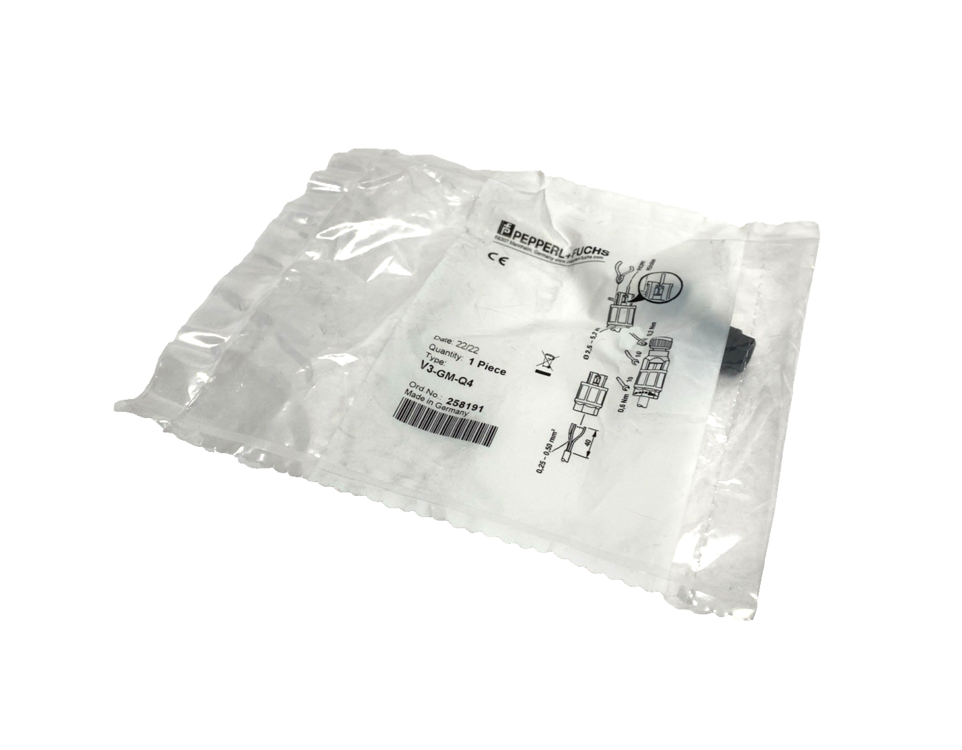 Pepper+Fuchs V3-GM-Q4 Female Connector, Field Attachable M8 3-Pin 258191 - Maverick Industrial Sales