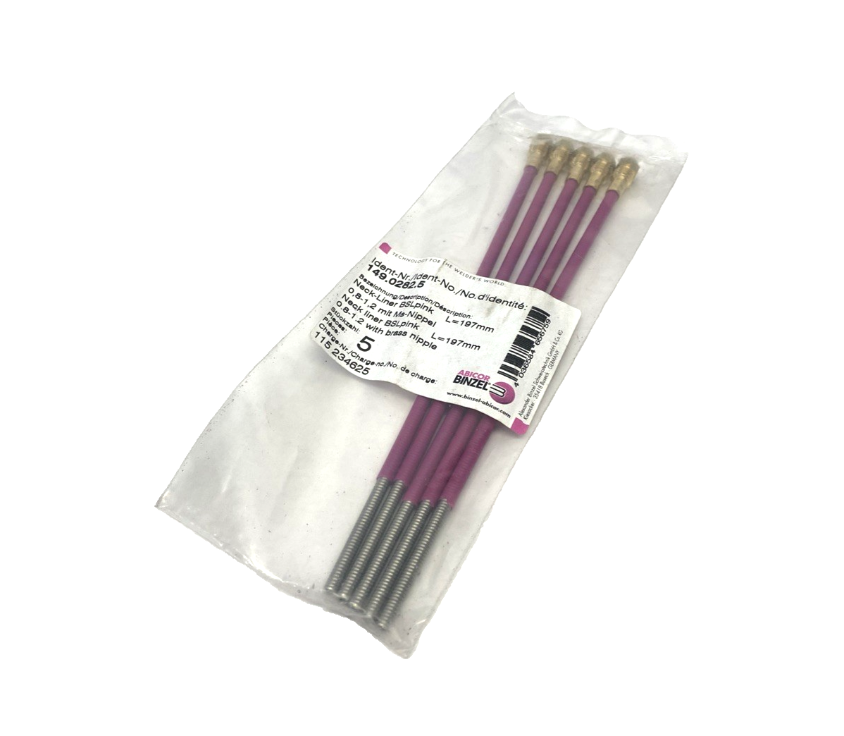 Abicor Binzel 149.0282 Neck-Liner WH 45/505/500T BSLpink 0.8-1.2 Ins L=197mm 5PK - Maverick Industrial Sales