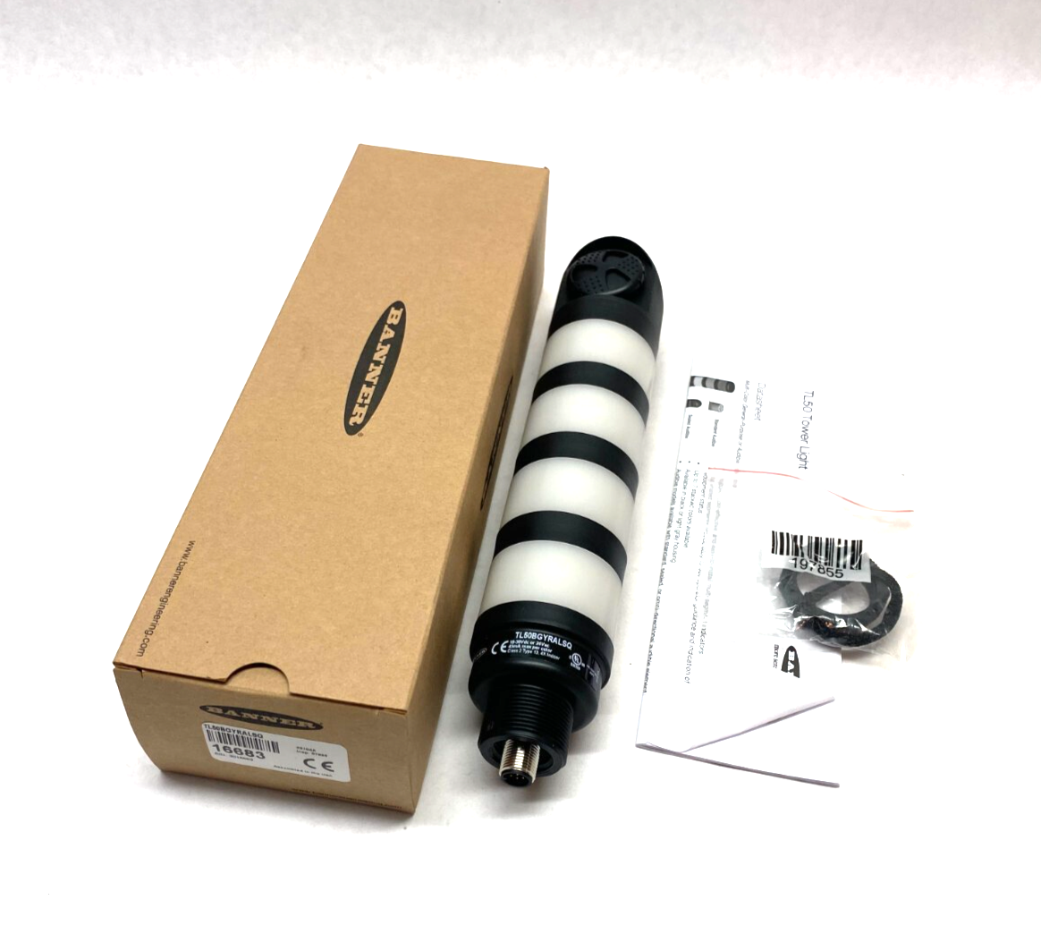 Banner TL50BGYRALSQ Core Series Audible Tower Light 5-Level 4-Color 24V 16683 - New – Open box - Maverick Industrial Sales