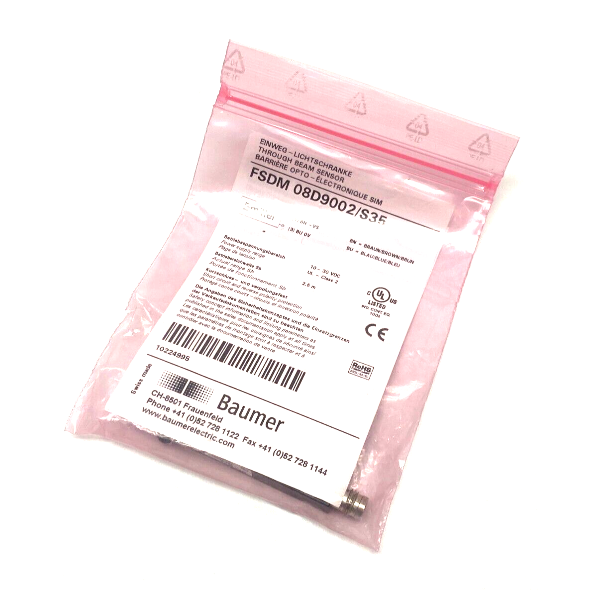 Baumer FSDM 08D9002/S35 Subminiature Through-Beam Sensor Emitter 10224995 - Maverick Industrial Sales