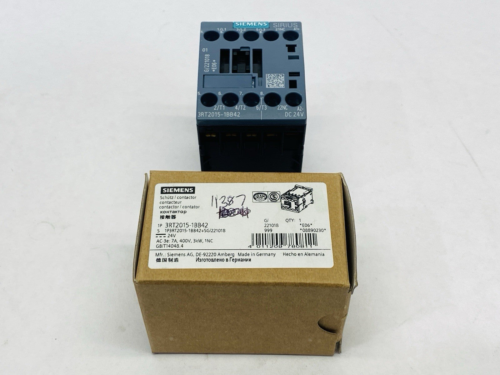 Siemens 3RT2015-1BB42 Contactor 7A 400V 3kW 1NC 3-Pole - Maverick Industrial Sales