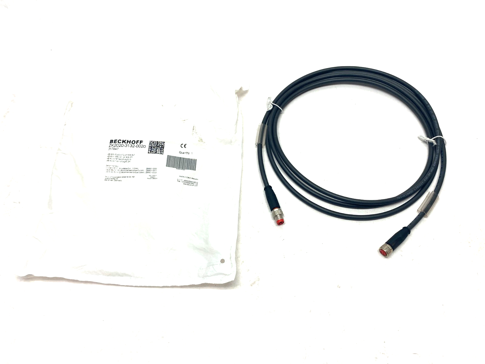Beckhoff ZK2020-3132-0020 Double Ended Power Cordset M8 4-Pin 2m Length 017947 - Maverick Industrial Sales