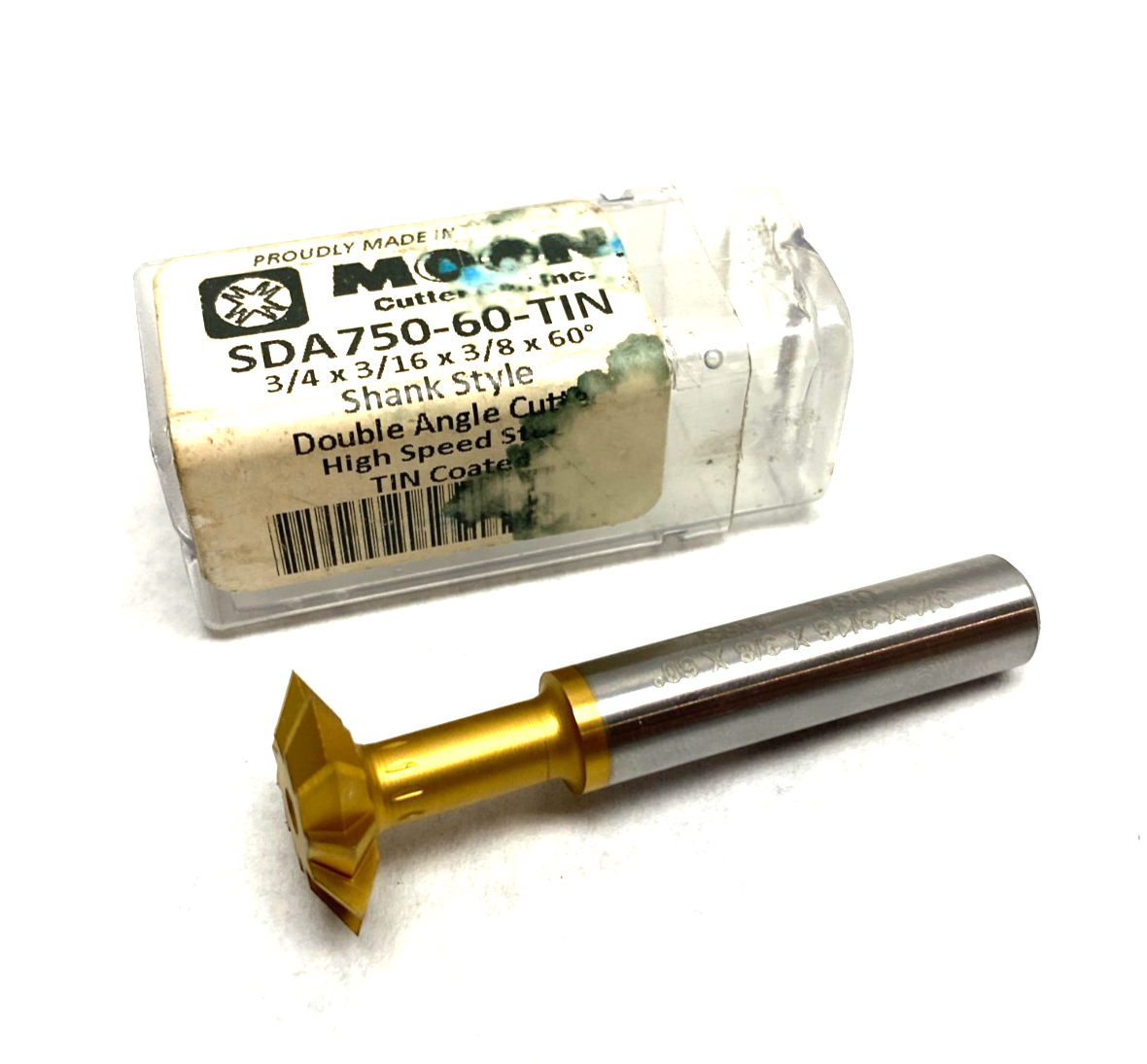 Moon SDA750-60-TIN Shank Style Double Angle Cutter 3/4 x 3/16 x 3/8 x 60° HSS - Maverick Industrial Sales