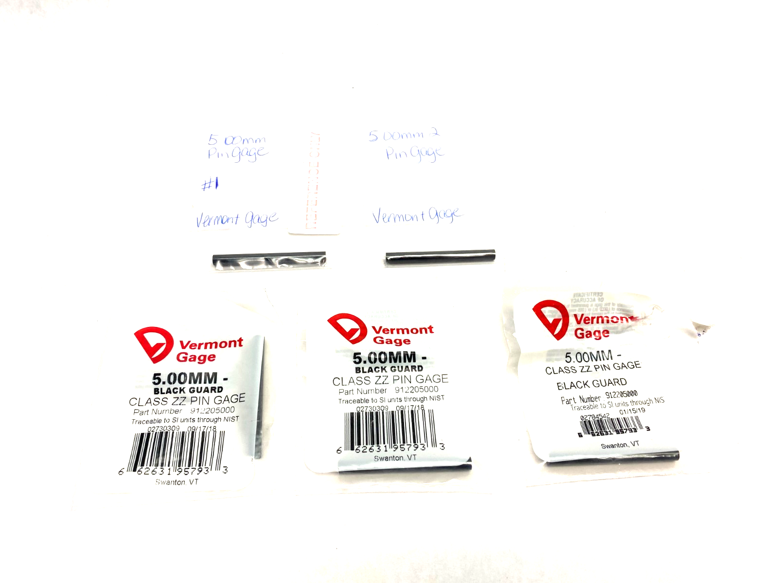 912205000 | Vermont Gage Class ZZ Black Guard Pin Gage LOT OF 5- New – Open box - Maverick Industrial Sales