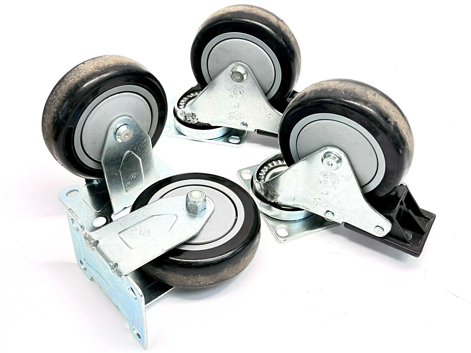 Superior Casters 4" Light Medium Duty Wheel 2) Rigid 2) Swivel w/ Brake SET OF 4 - Used - Maverick Industrial Sales