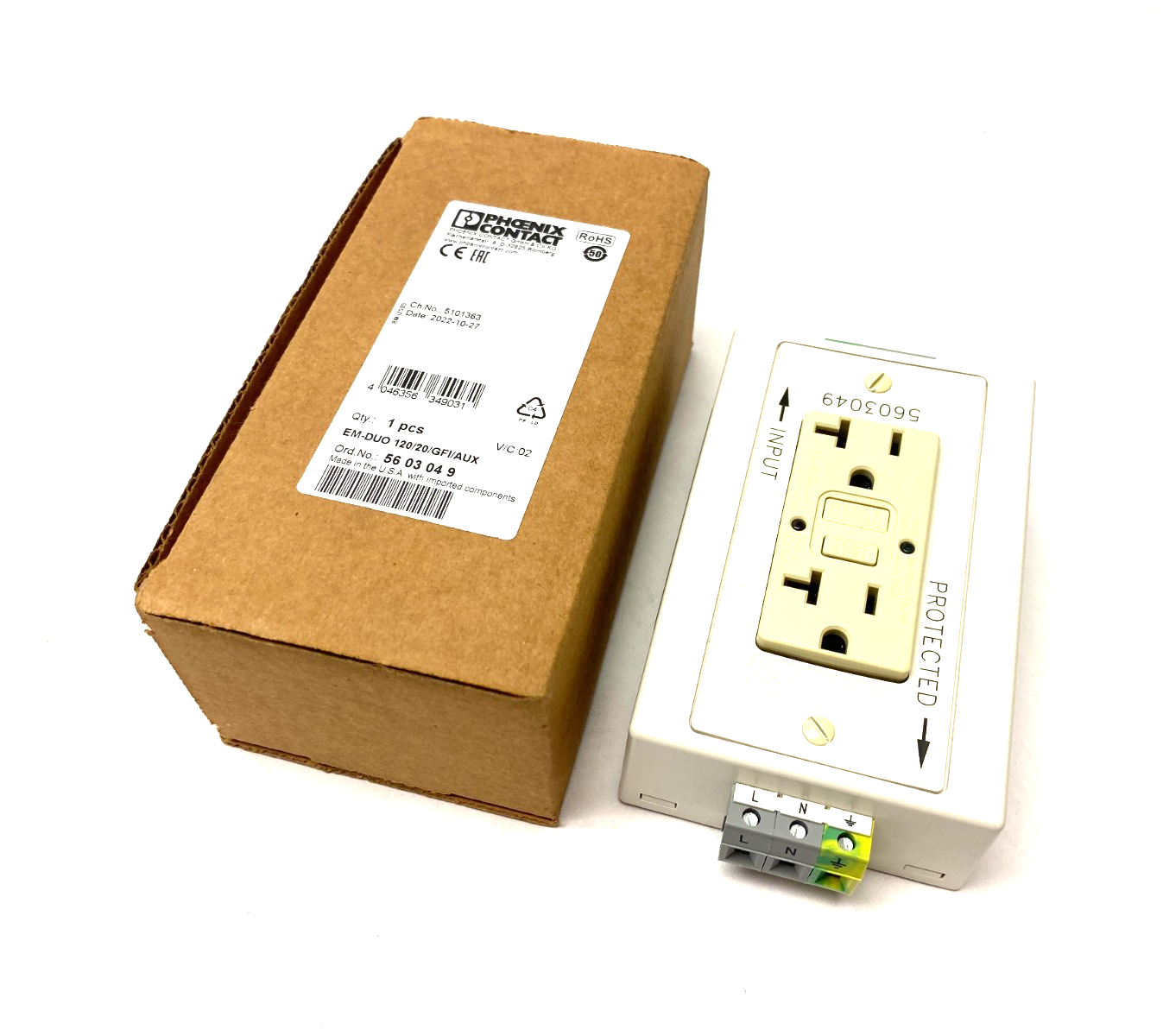 Phoenix Contact EM-DUO 120/20/GFI/AUX Screw Connection Socket 5603049 - New – Open box - Maverick Industrial Sales