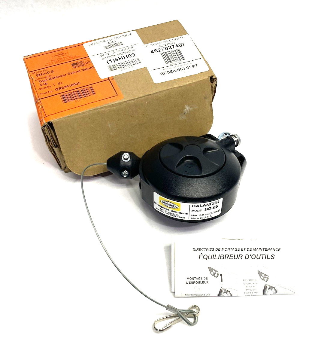 Hubbell BD-05 Tool Balance Reel, Swivel Mount, 3.0 - 5.0 lbs. - Maverick Industrial Sales