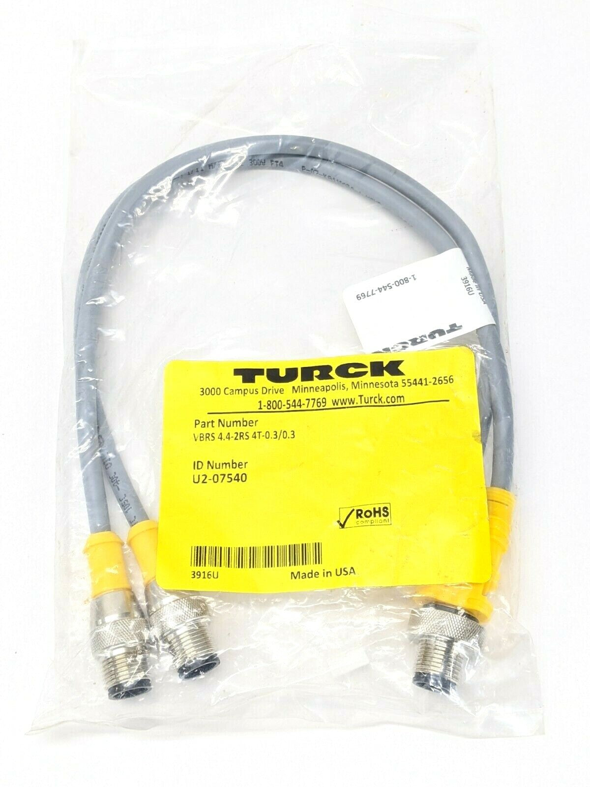 VBRS 4.4-2RS 4T-0.3/0.3 U2-07540 | Turck VBRS 4.4-2RS 4T-0.3/0.3 Cable Cord Set Assembly U2-07540 - New - Maverick Industrial Sales