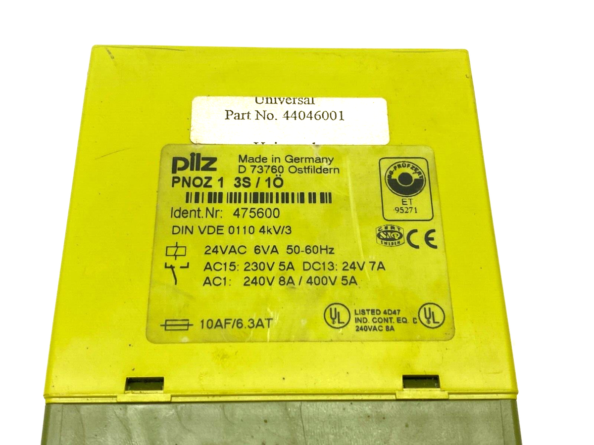 PNOZ 1 3S / 1Ö, 475600 | Pilz PNOZ 1 3S / 1Ö Safety Relay 24VAC 6VA 50-60Hz 475600 - Used - Maverick Industrial Sales
