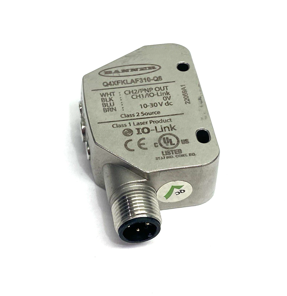 Q4XFKLAF310-Q8 | Banner IO-Link Rugged Laser Distance Sensor, Adjustable Fld 97341 - Used - Maverick Industrial Sales
