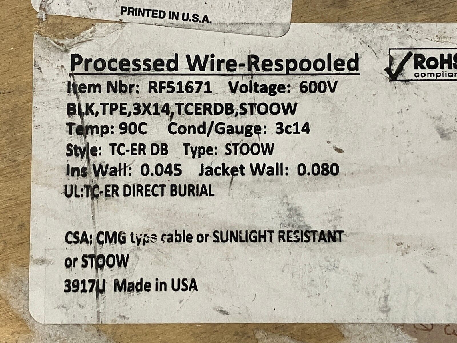Turck RF51671 Cable Black, TPE, 14 AWG, 3 Conductor, TCERDB 10 METERS - New – Open box - Maverick Industrial Sales
