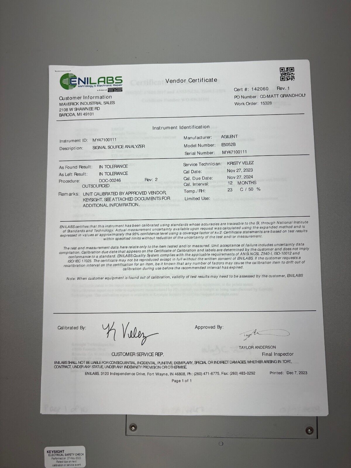 Agilent E5052B Signal Source Analyzer, 10 MHz - 7 GHz, MY47100111 - For parts or not working - Maverick Industrial Sales