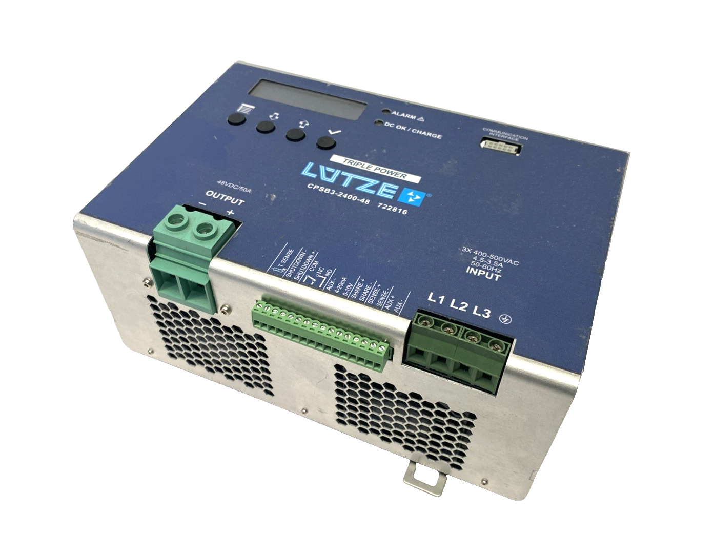 CPSB3-2400-48 | Lutze Power Supply, 3PH 340-550VAC 48VDC 50A 2400W 722816 - Used - Maverick Industrial Sales