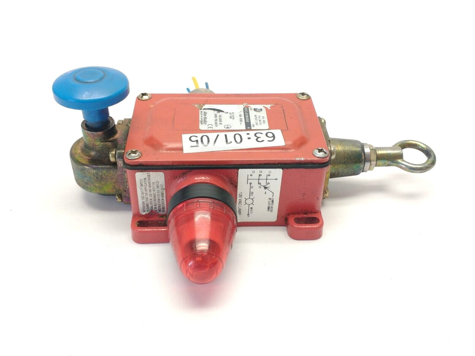 Allen Bradley 802C-J57M18BR Ser. A Cable Pull Switch & Pilot Light 10A 300VAC - Used - Maverick Industrial Sales