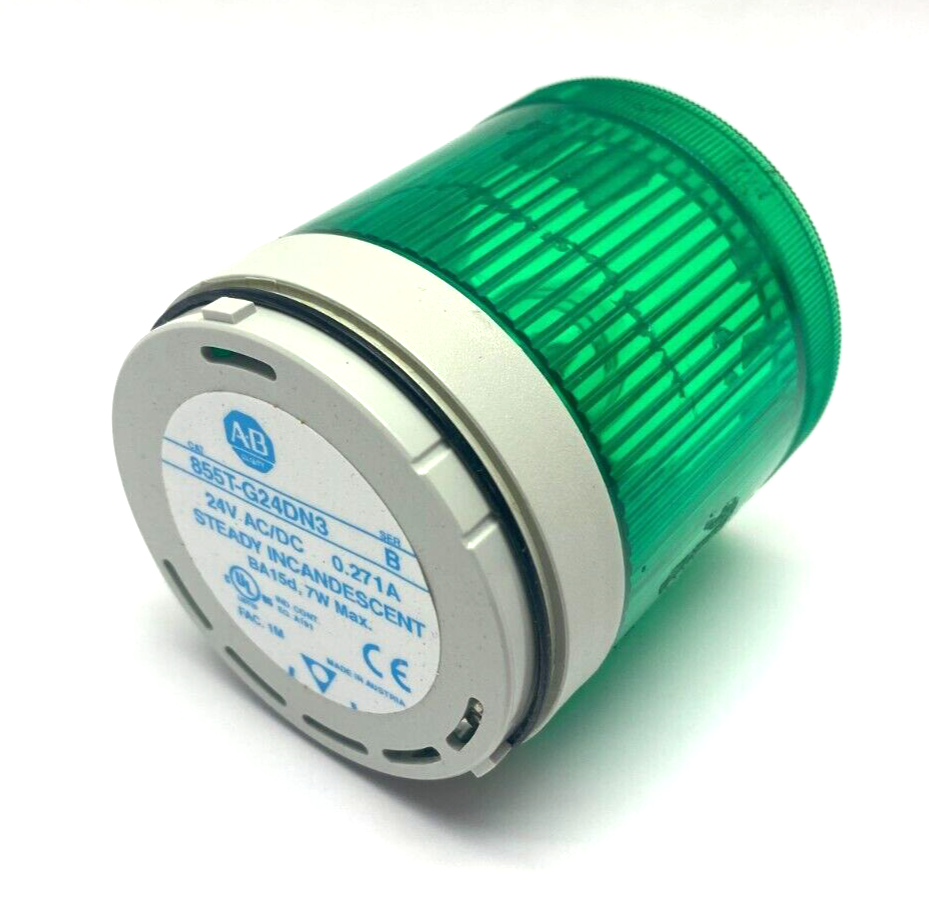 Allen Bradley 855T-G24DN3 Ser. B Steady Incandescent Stack Light GREEN 24V AC/DC - Used - Maverick Industrial Sales