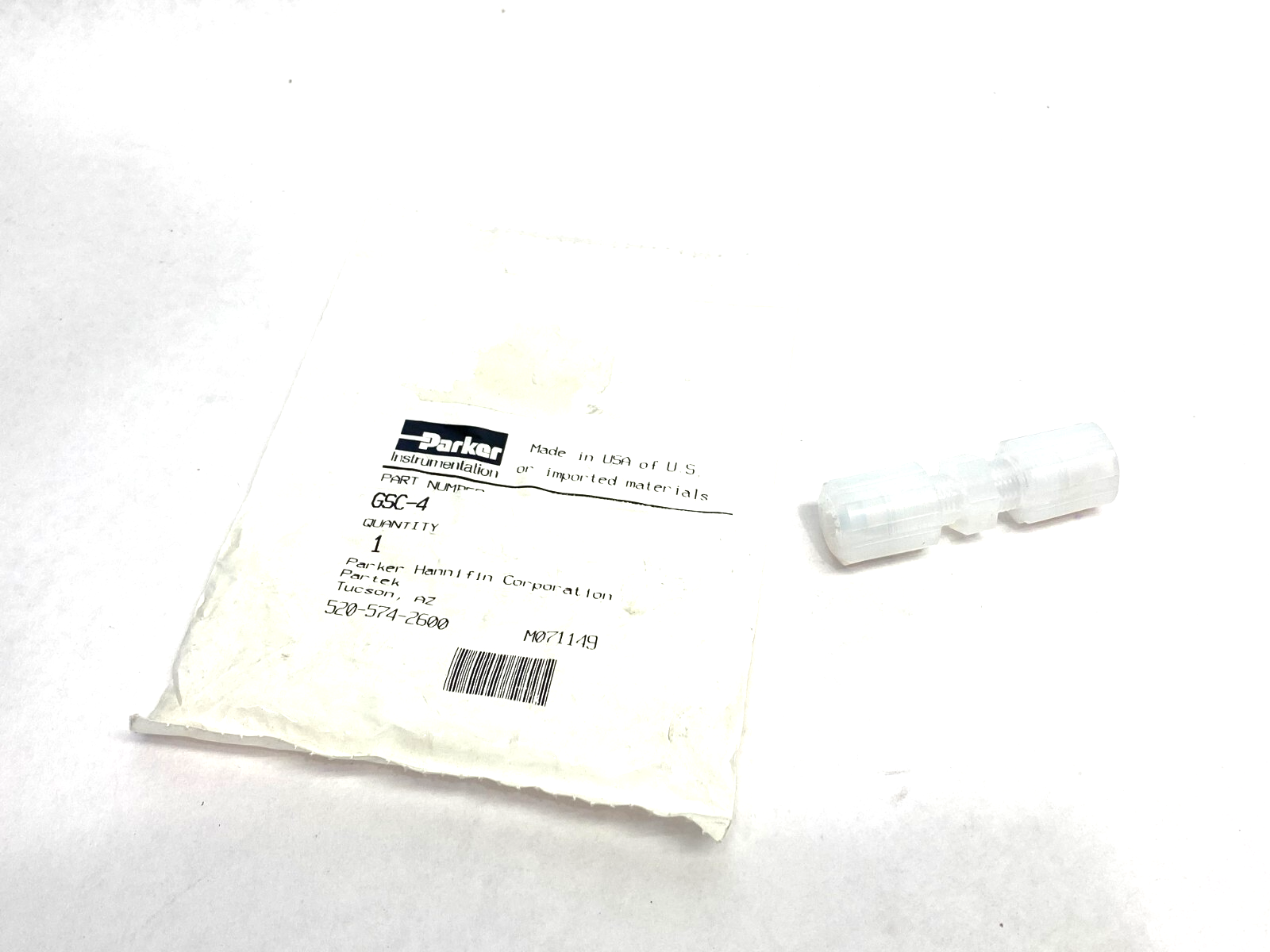 Parker GSC-4 Straight Plastic Connector Clear PFA Panel Mount - New – Open box - Maverick Industrial Sales