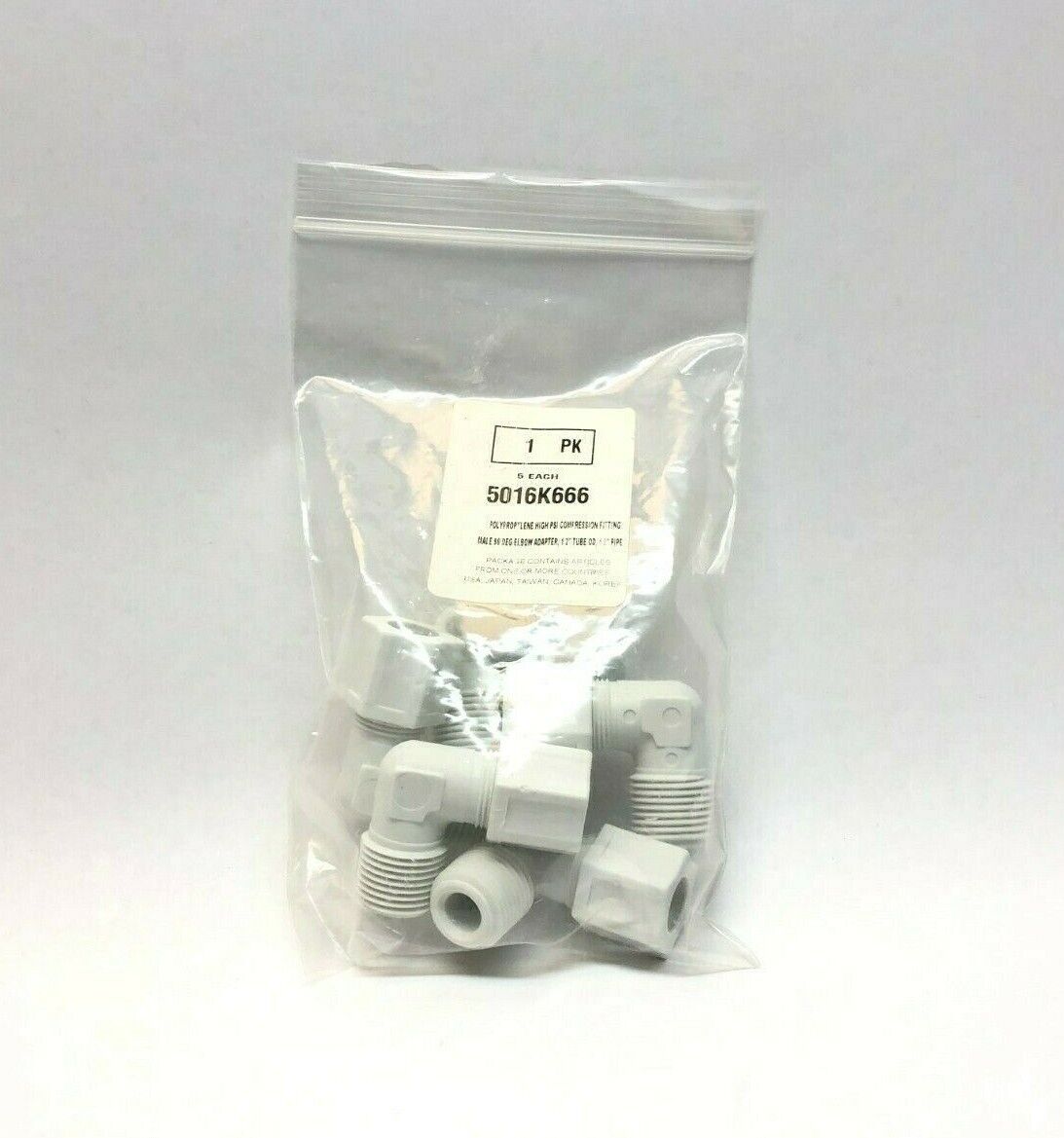 Jaco 5016K666 1/2 Tube 1/2" Pipe 90 Deg. Elbow Adapter Polypropylene LOT OF 5 - Maverick Industrial Sales