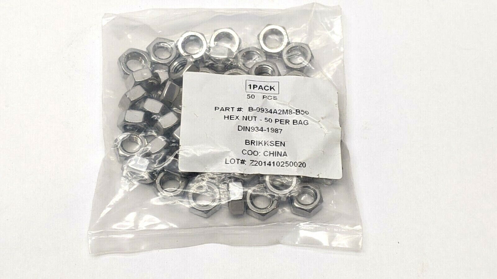 B-0934A2M8-B50 | Brikksen Hex Nut SS M8-1.25 LOT OF 50 - New - Maverick Industrial Sales