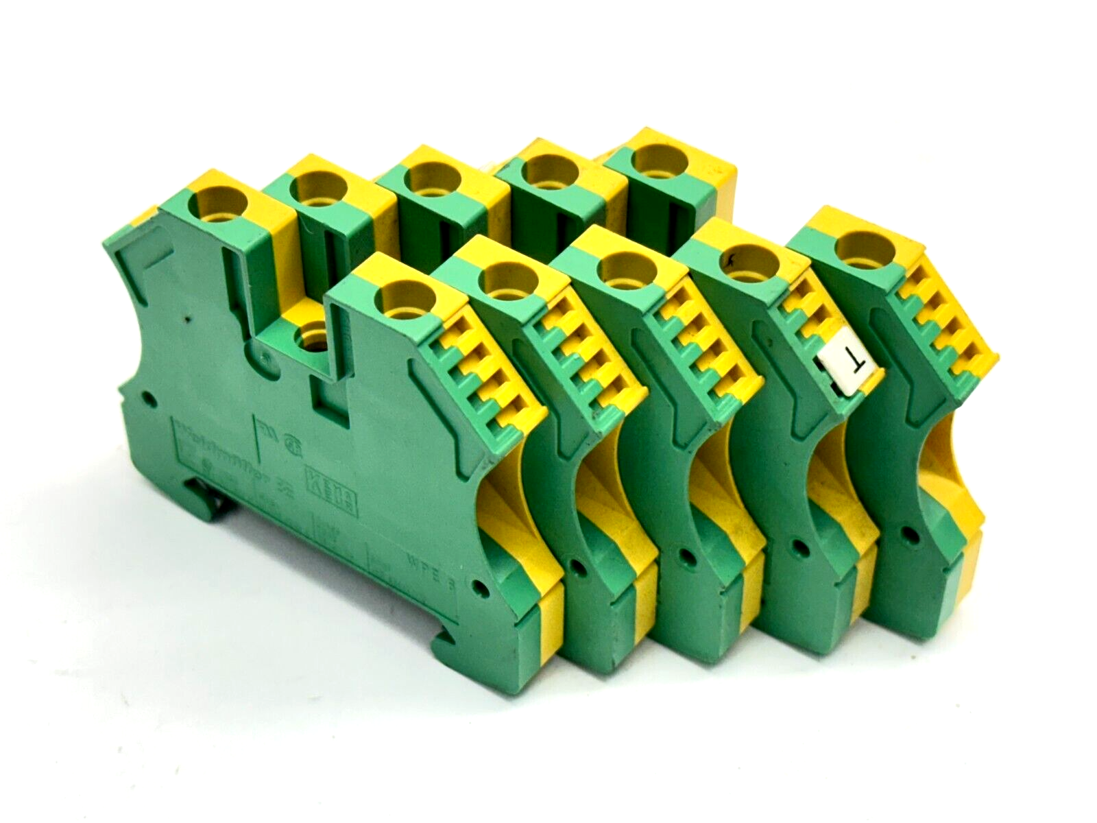 Weidmuller 1010200000 WPE 6 Terminal Ground Block Green/Yellow 720A LOT OF 5 - Used - Maverick Industrial Sales