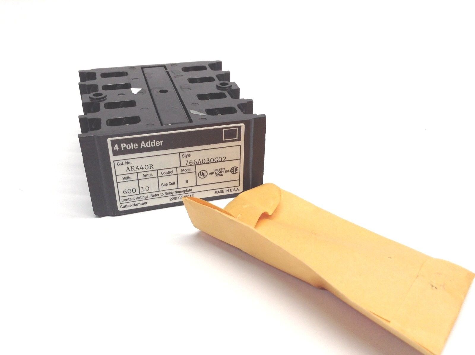 Cutler Hammer ARA40R 600V 10A Contact 4 Pole Adder 766A030G02 Model B - Maverick Industrial Sales