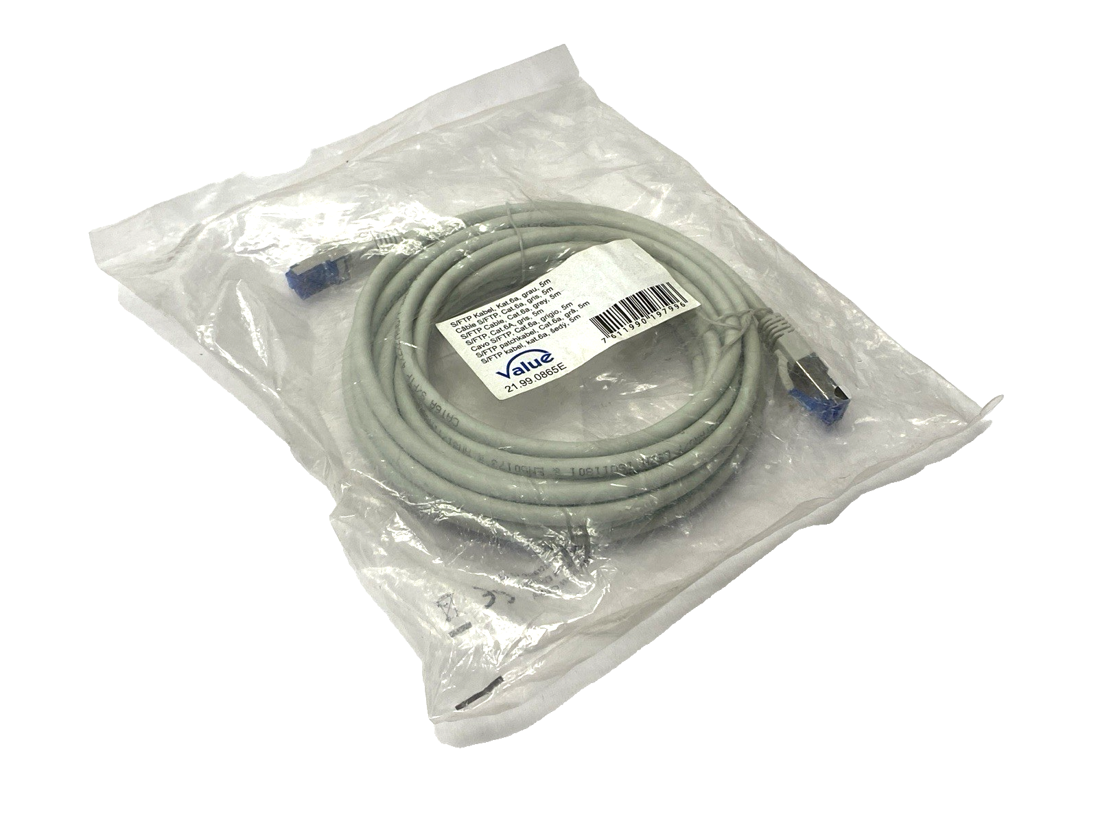 Value 21.99.0865E Double Ended Ethernet Cable Gray Male RJ45 Connectors 5m - Maverick Industrial Sales