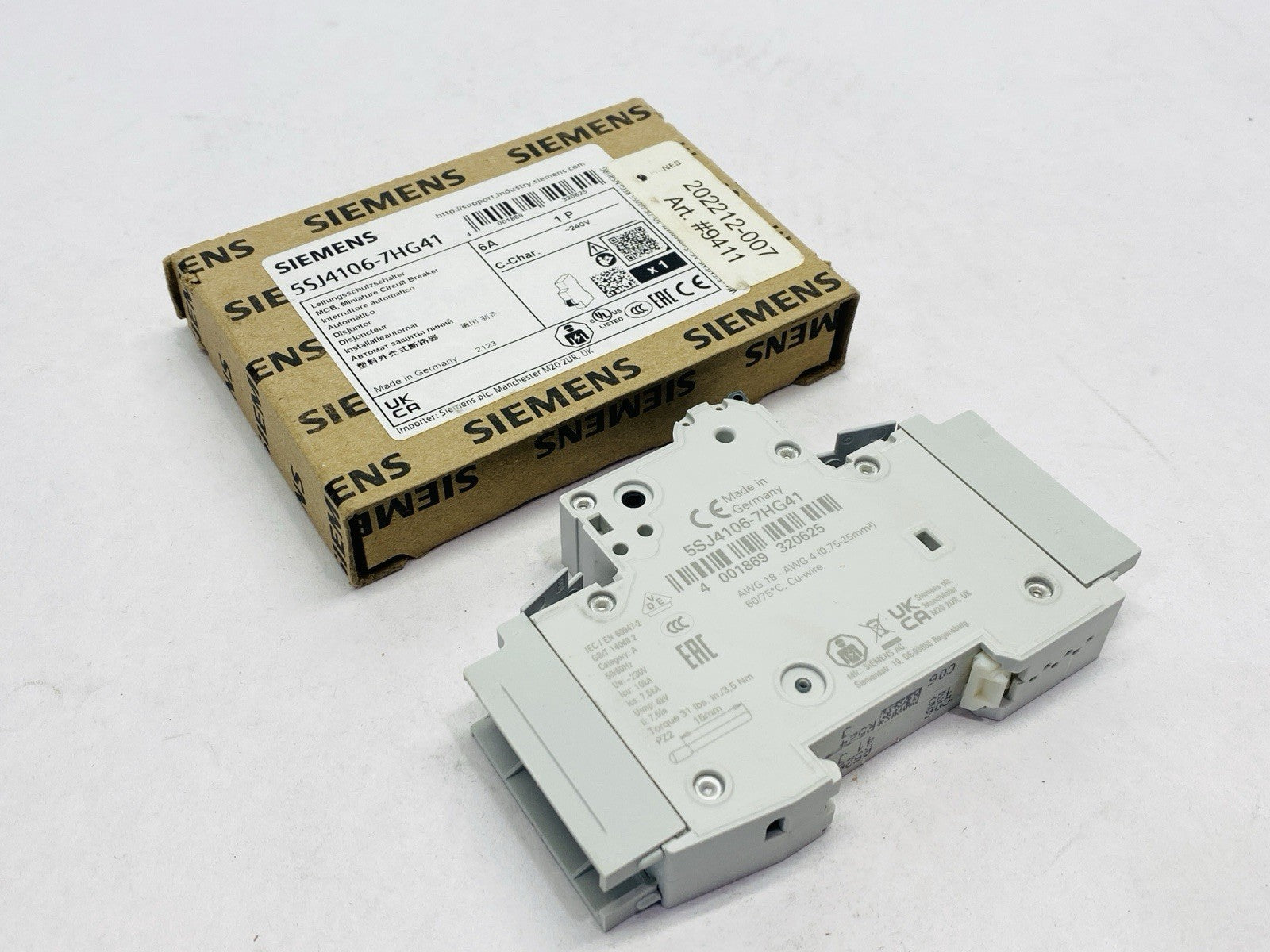 Siemens 5SJ4106-7HG41 Miniature Circuit Breaker 1-Pole 6A 240V - Maverick Industrial Sales