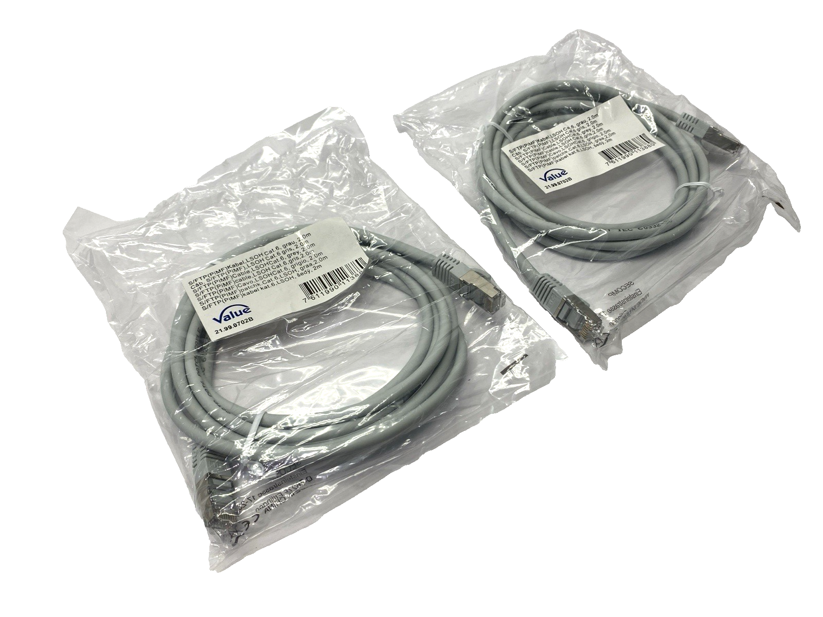Value 21.99.0702B Double Ended Ethernet Cable RJ45 Male Connectors 2m LOT OF 2 - Maverick Industrial Sales
