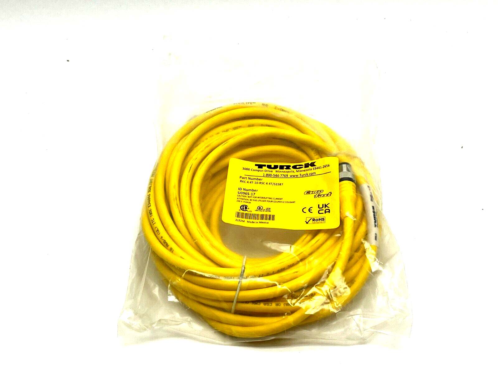 Turck RKC 4.4T-10-RSC 4.4T/S1587 Actuator and Sensor Cable 10m Length U0965-17 - New - Maverick Industrial Sales