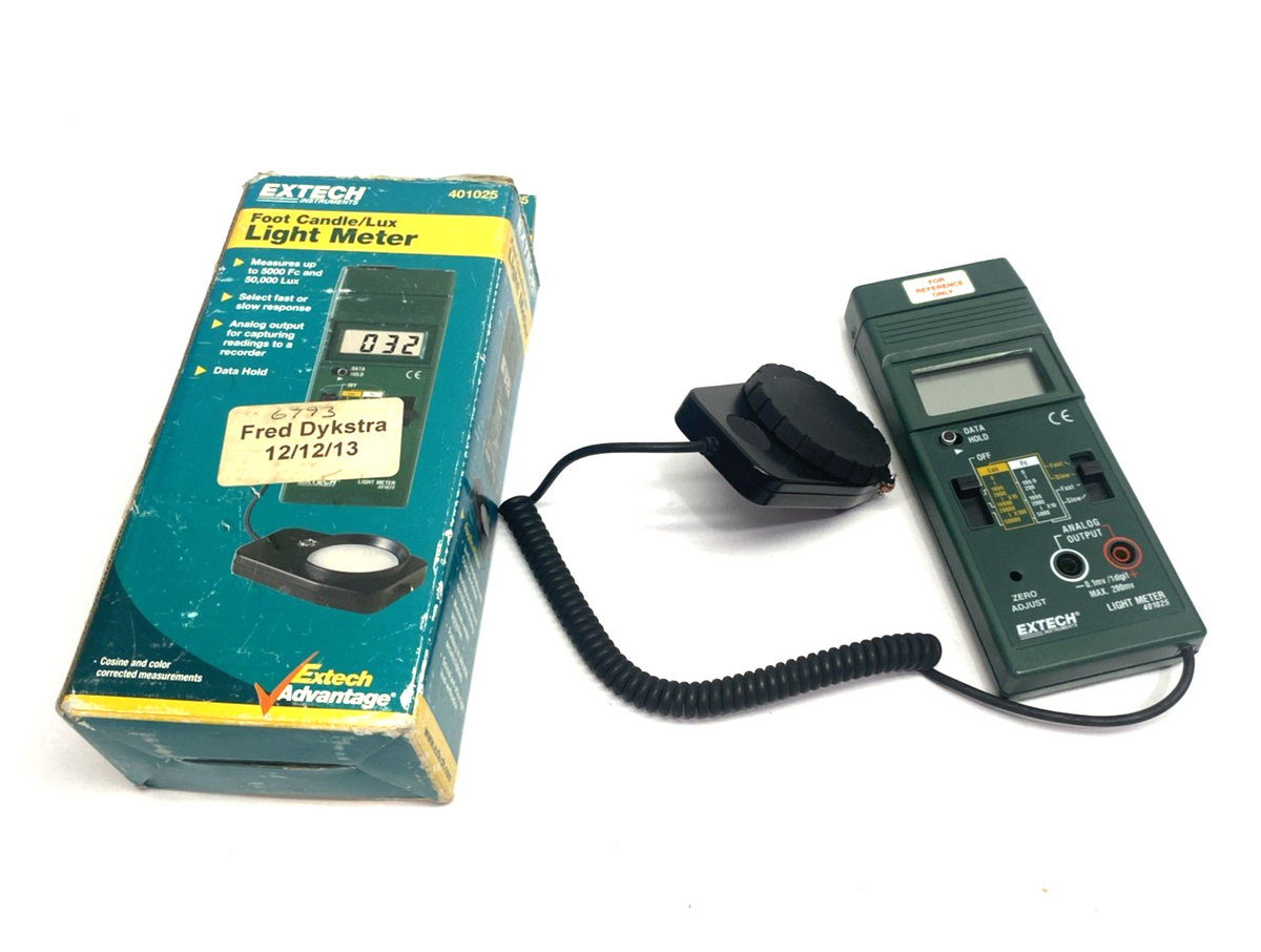 401025 | Extech Foot Candle/Lux Light Meter, up to 5,000FC & 50,000 Lux - New – Open box - Maverick Industrial Sales