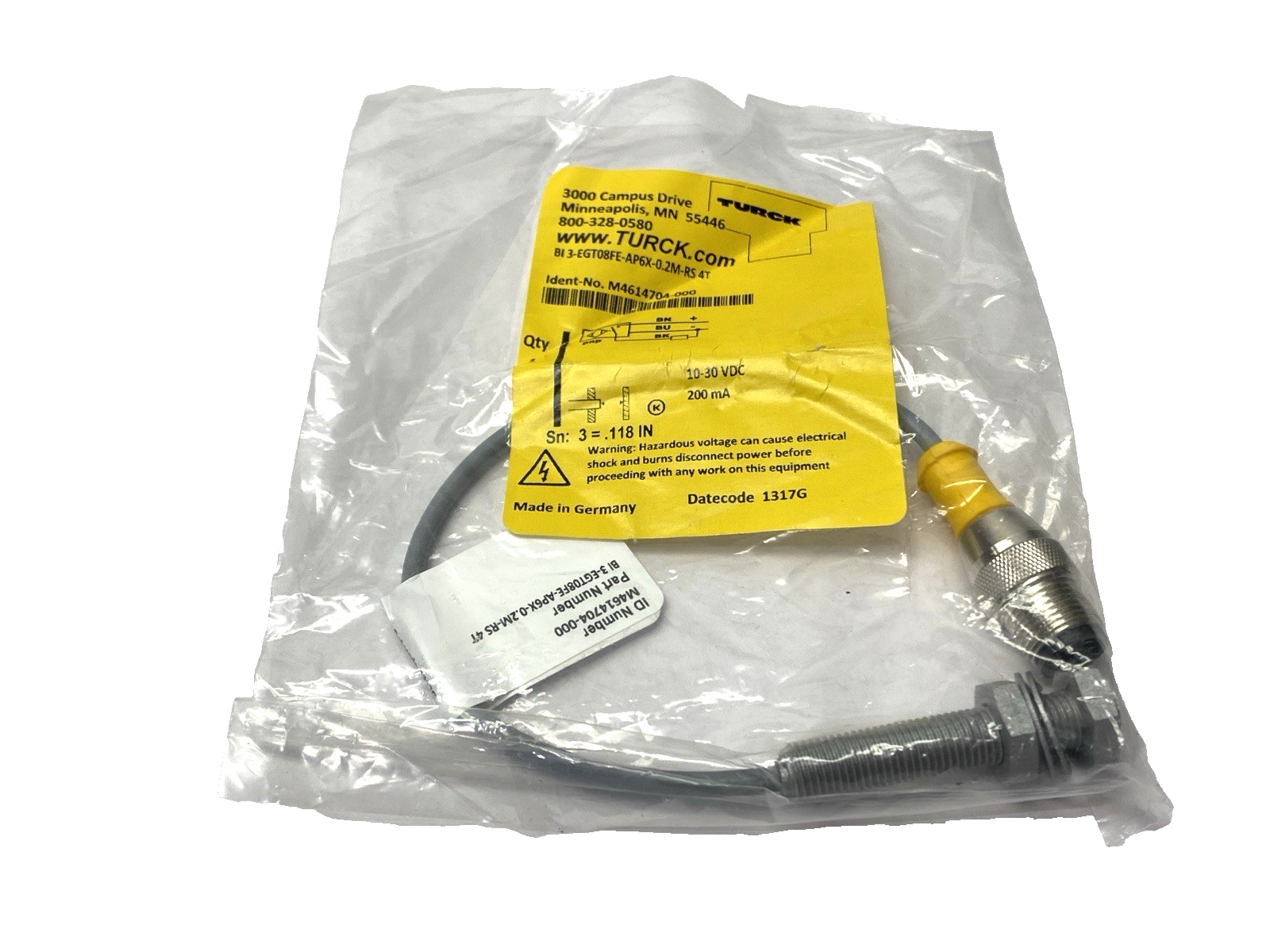 BI 3-EGT08FE-AP6X-0.2M-RS 4T, M4614704-000 | Turck BI 3-EGT08FE-AP6X-0.2M-RS 4T Proximity Sensor M4614704-000 - New – Open box - Maverick Industrial Sales