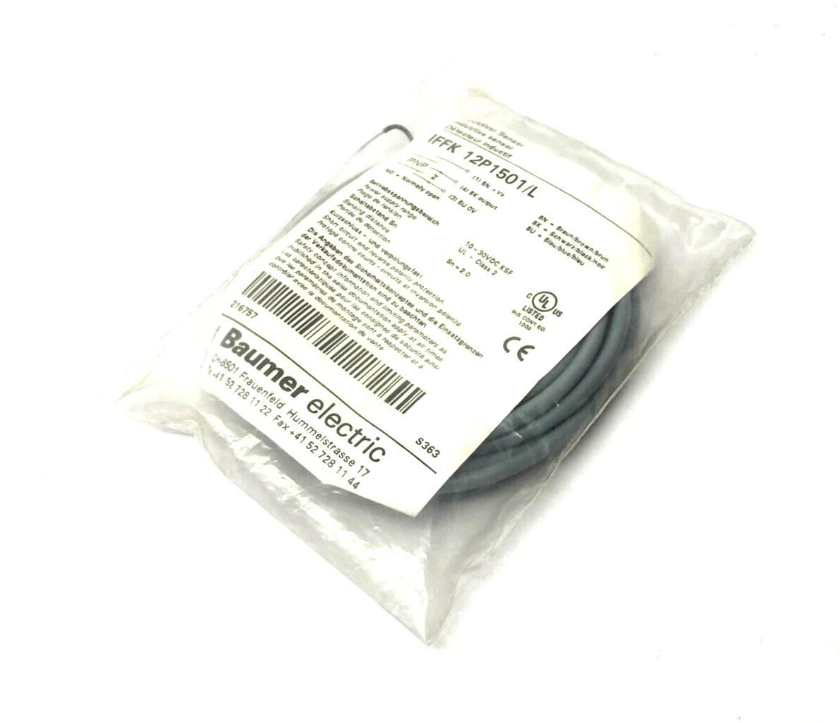 Baumer IFFK 12P1501/L Special Version Inductive Sensor 2mm PNP 10-30VDC 216757 - Maverick Industrial Sales
