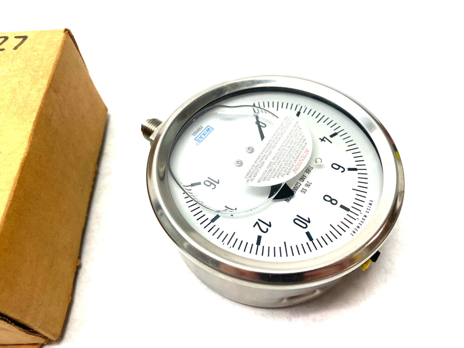 Wika 52821127 Pressure Gauge: 4" Dial, 0 to 16 psi, 1/4" Thread, BSPP, Btm Mount - Maverick Industrial Sales