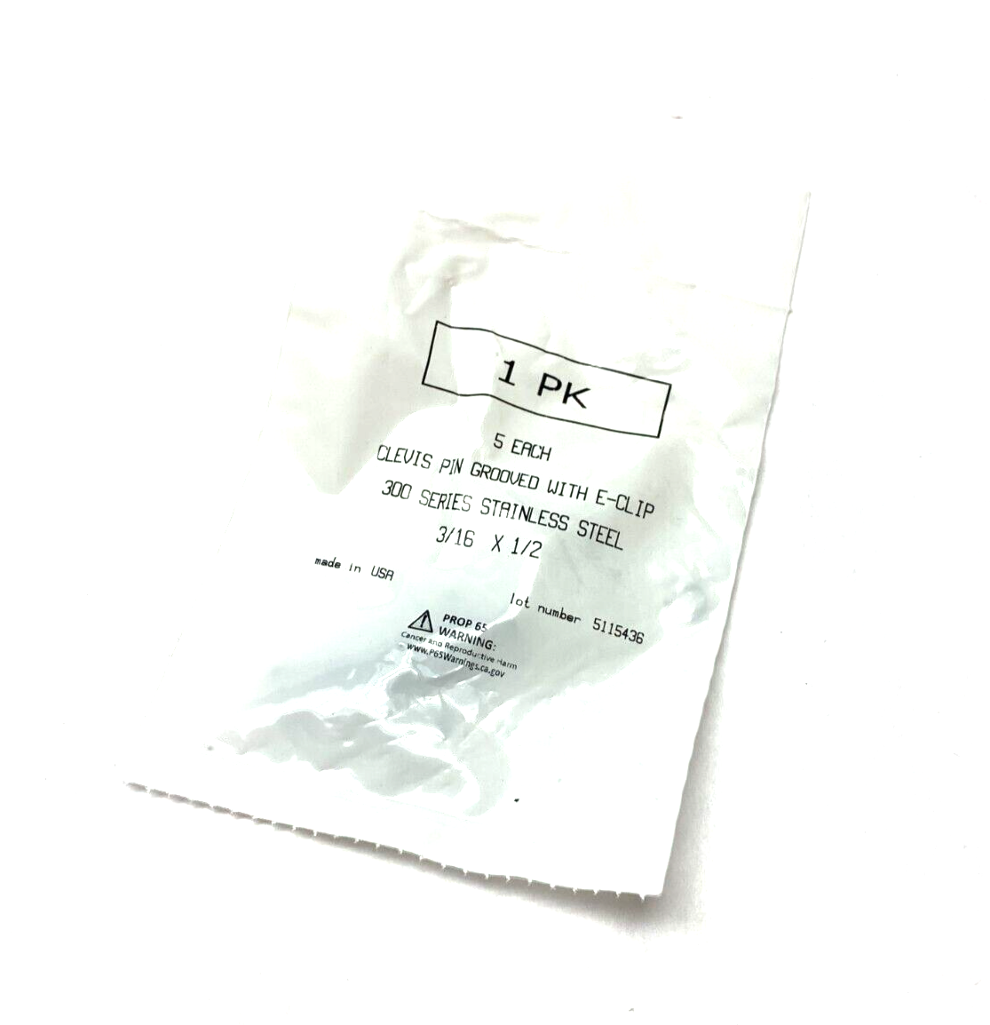 Stainless Steel Grooved Clevis Pin w/ E-Clip 3/16 x 1/2 PKG OF 5 - New - Maverick Industrial Sales