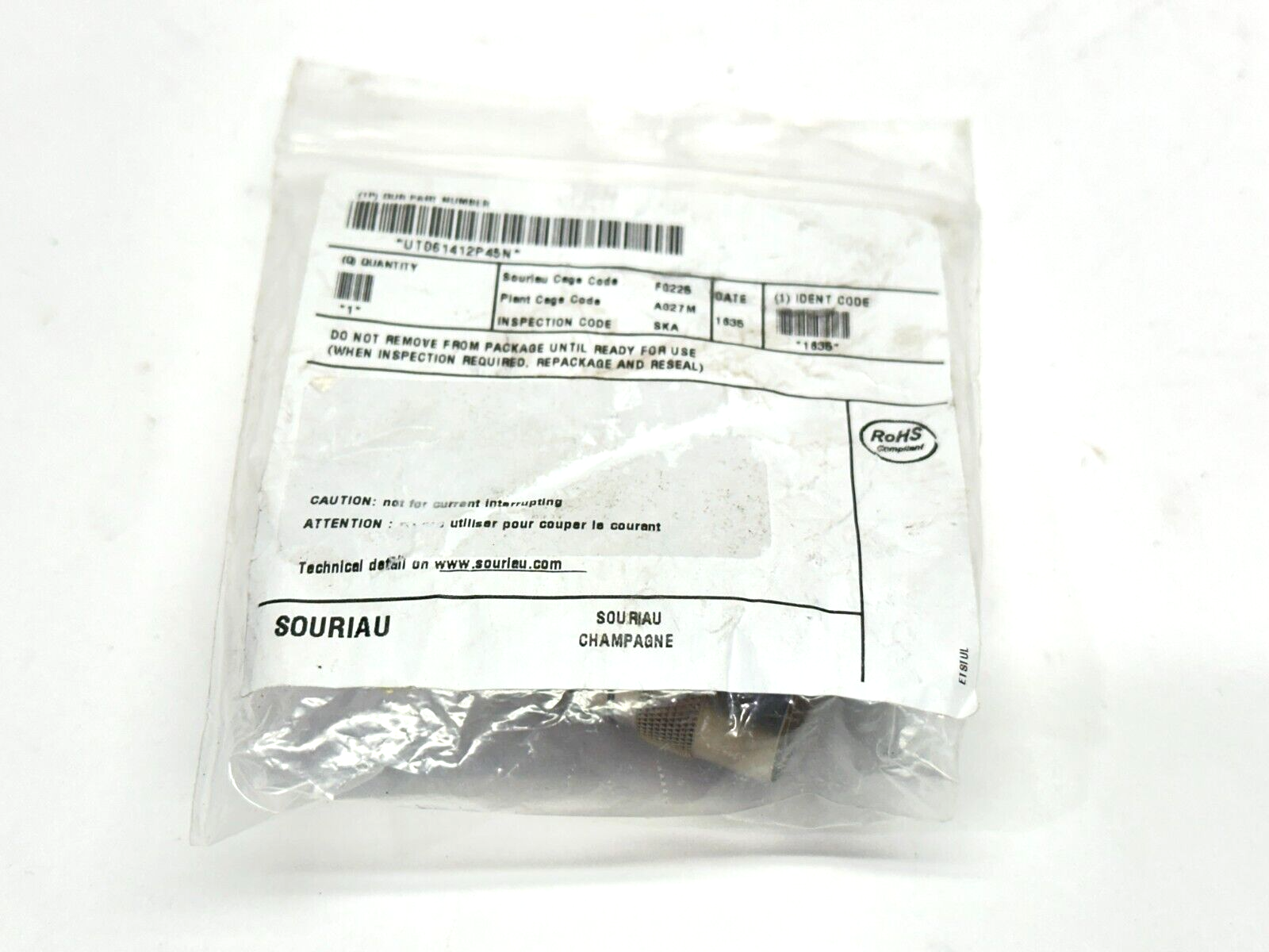 Souriau UT061412P45N Standard Circular Connector 12P Strt Pin Plug Size 14 - Maverick Industrial Sales