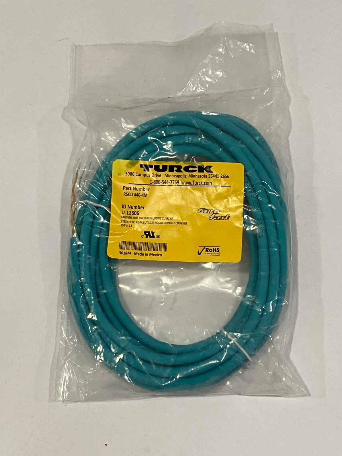 Turck RSCD 440-4M Eurofast Cordset M12, 4 Wire Teal U-12606 - New - Maverick Industrial Sales