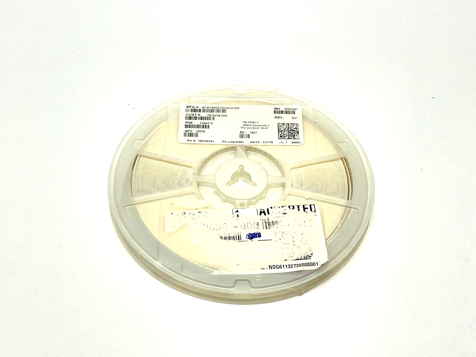 GCM1555C1H220JA16D | Murata Ceramic Capacitor REEL OF 9869 - New – Open box - Maverick Industrial Sales