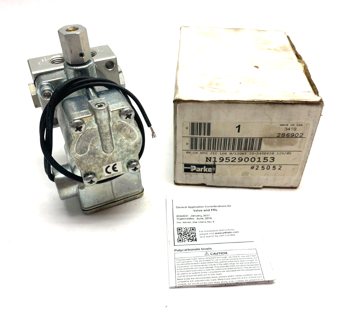 Parker N1952900153 Mini King Solenoid Valve 20-140psi 120/60VAC - New – Open box - Maverick Industrial Sales
