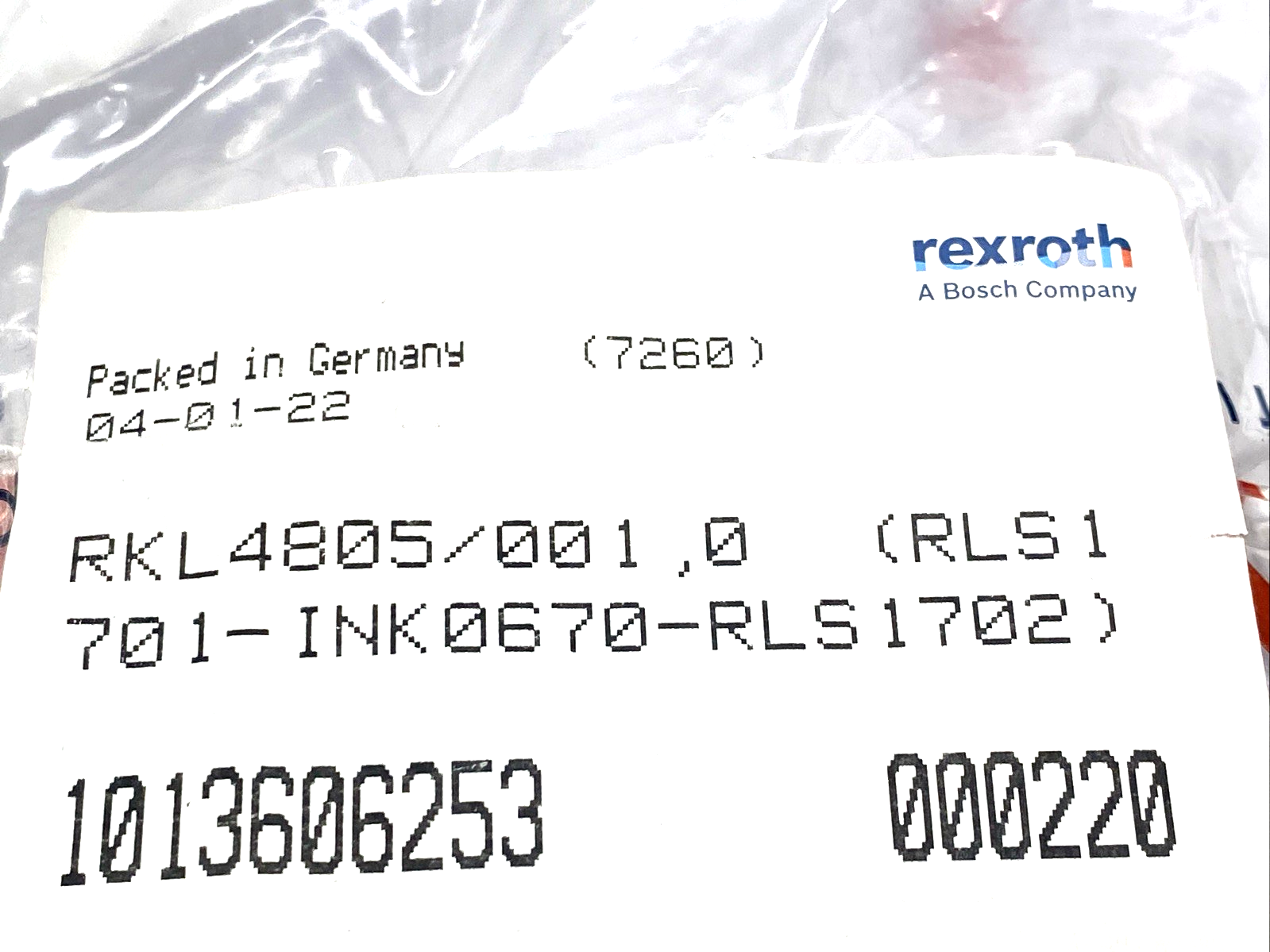 Bosch Rexroth R911390110 Power Cable RKL4805/001,0 RLS1701-INK0670-RLS1702 - Maverick Industrial Sales