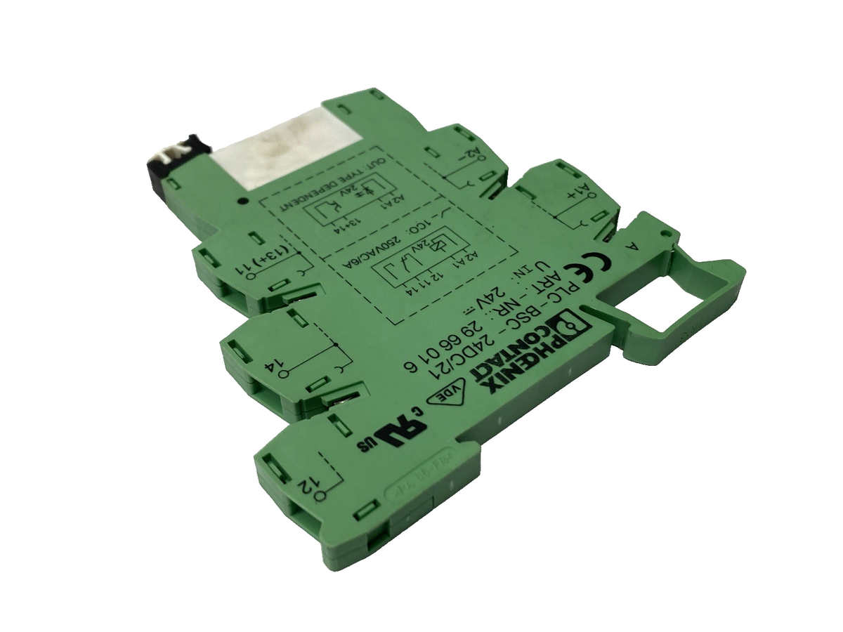 PLC-BSC-24DC/21, 2966016, & 2961105 | Phoenix Contact PLC-BSC-24DC/21 Relay Base 2966016 w/ 2961105 Relay - Used - Maverick Industrial Sales
