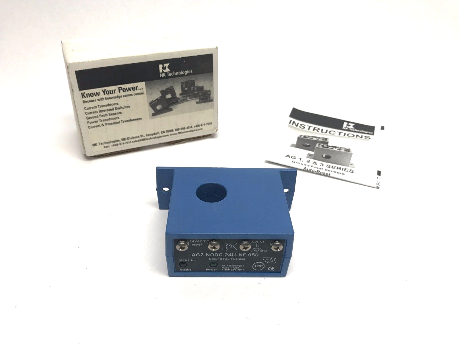 NK Technologies AG2-NODC-24U-NF-950 Ground Fault Sensor Detector - New – Open box - Maverick Industrial Sales
