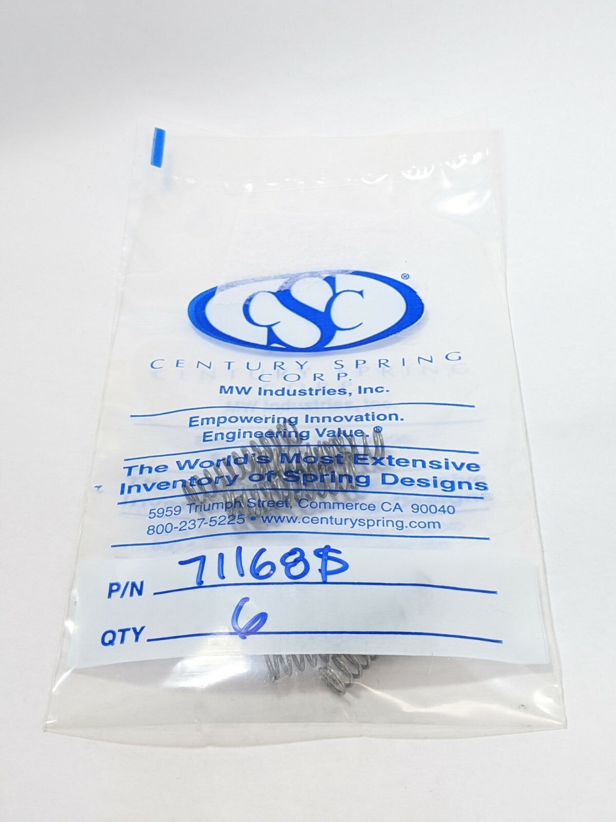 71168S | Century Spring Compression Spring 1.5” L, .360” OD, .270” ID PACK OF 6 - New - Maverick Industrial Sales
