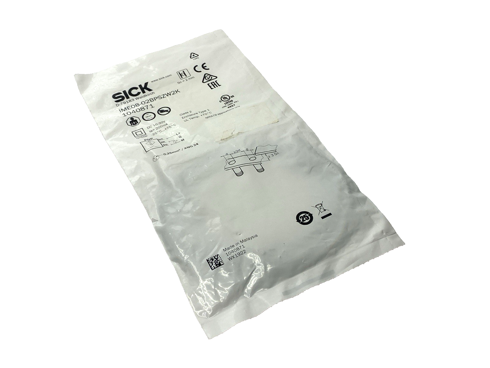 Sick IME08-02BPSZW2K Inductive Proximity Sensor 2mm 10-30VDC 1040871 - Maverick Industrial Sales