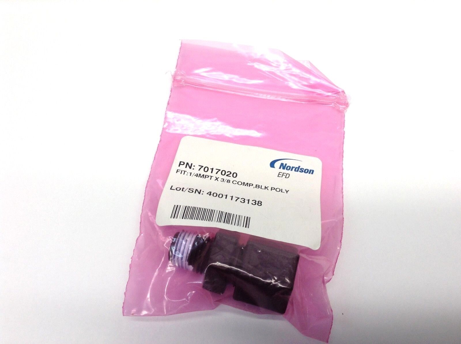 Nordson EFD 7017020 1/4 MPT X 3/8" Inch Compression Black Poly Valve Fitting - Maverick Industrial Sales