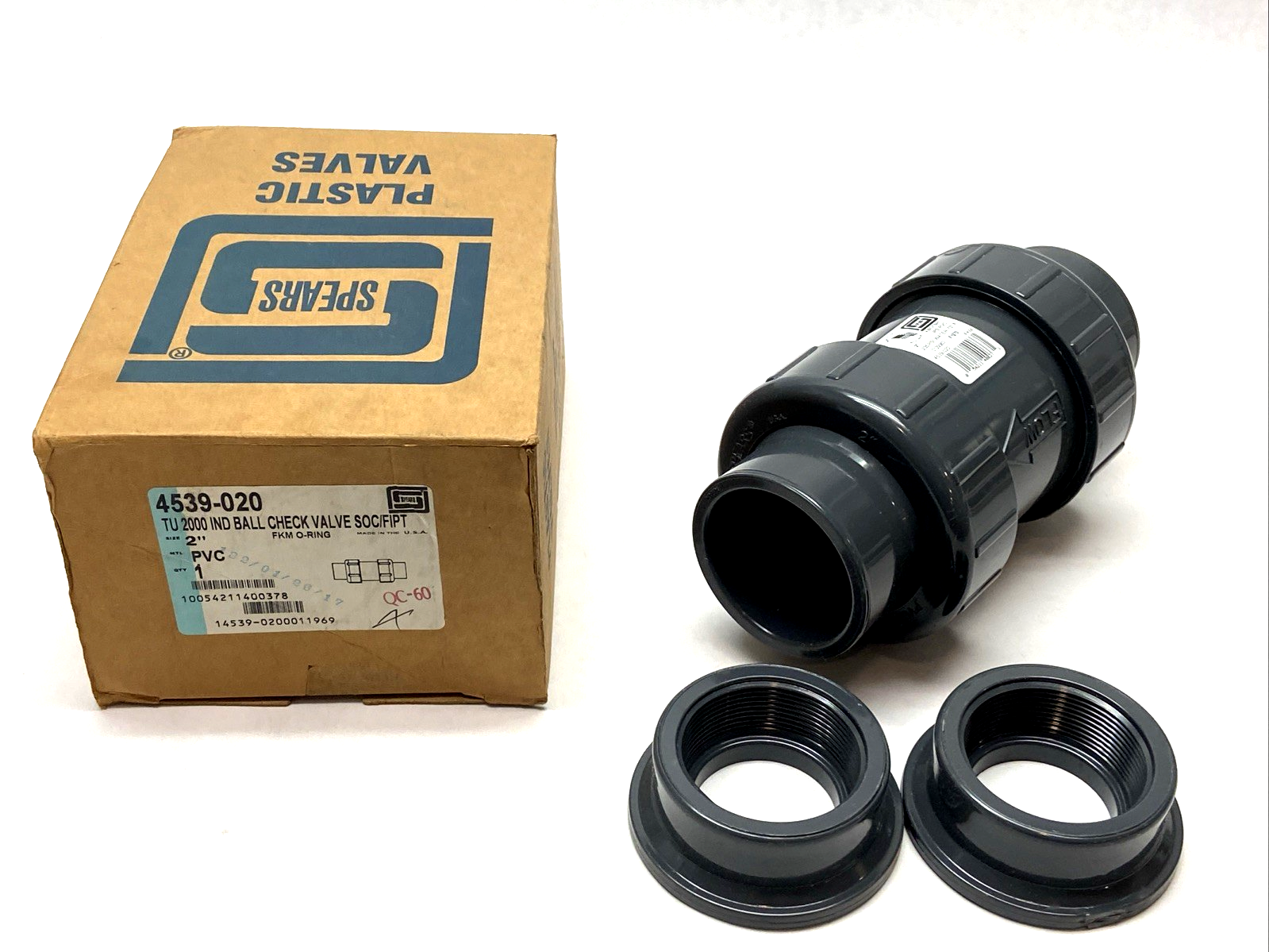 Spears 4539-020 TU 2000 IND Ball Check Valve SOC/FIPT 2" PVC - New – Open box - Maverick Industrial Sales
